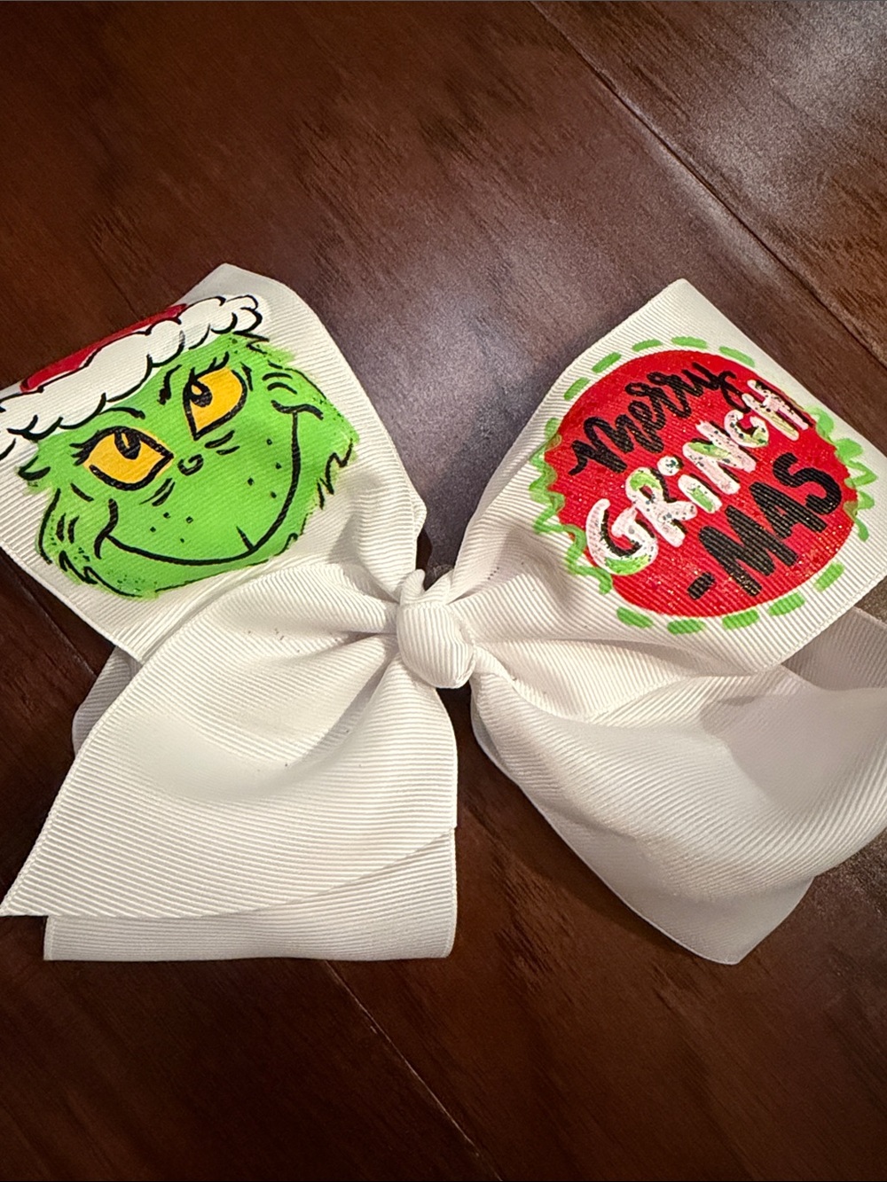 White Grinch-Themed Hair Bow for Kids